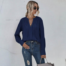 Load image into Gallery viewer, Notched Neck Pleated Decoration Blouse