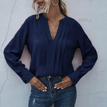 Load image into Gallery viewer, Notched Neck Pleated Decoration Blouse