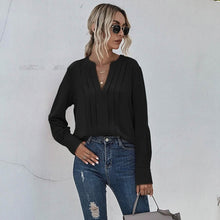 Load image into Gallery viewer, Notched Neck Pleated Decoration Blouse