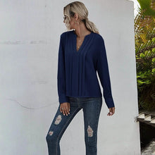 Load image into Gallery viewer, Notched Neck Pleated Decoration Blouse
