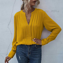 Load image into Gallery viewer, Notched Neck Pleated Decoration Blouse