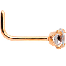 Load image into Gallery viewer, 20G 1/4 Clear 3mm CZ Gem Rose Gold IP L-Shape Nose Ring
