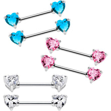 Load image into Gallery viewer, 14G 9/16 Multi Color Heart Gem Barbell Nipple Ring Pack Set of 6