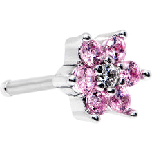 Load image into Gallery viewer, 18G 1/4 Pink and Clear Cubic Zirconia Gem Flower Nose Bone
