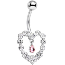Load image into Gallery viewer, Pink Gem Dangle Floral Heart Belly Ring