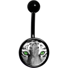 Load image into Gallery viewer, Black White Tiger Eyes Black Belly Ring