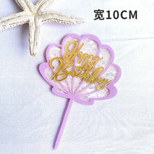 Load image into Gallery viewer, Ocean Acrylic Cake Toppers Topper Happy Birthday Cake Picks DIY Cake Insert Topper Cup Cake Toothpick Party Wedding Birthday Cake Decoration Decorating Card Birthday Shell Cake Topper DIY Wedding Party Gift Cupcake Insert Card