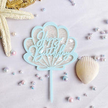 Load image into Gallery viewer, Ocean Acrylic Cake Toppers Topper Happy Birthday Cake Picks DIY Cake Insert Topper Cup Cake Toothpick Party Wedding Birthday Cake Decoration Decorating Card Birthday Shell Cake Topper DIY Wedding Party Gift Cupcake Insert Card