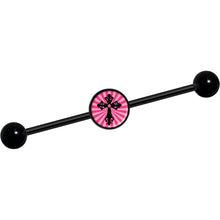 Load image into Gallery viewer, 14G Pink Black Radiant Cross Black Industrial Barbell 37mm