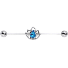 Load image into Gallery viewer, 14G Aqua Gem Lonely Lotus Flower Industrial Barbell 38mm