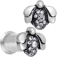 Load image into Gallery viewer, 2G Clear Gem Steel Allow Me Ladybug Double Flare Tunnel Plug Set
