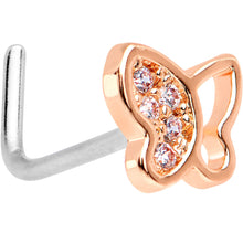Load image into Gallery viewer, 20G 1/4 Clear CZ Gem Rose Gold Tone Butterfly L Shaped Nose Ring