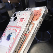 Load image into Gallery viewer, Orange Cute Cartoon Bear Rabbit Clear Phone Case For iPhone 14 Pro Max 13 12 11 X XR XS 7 8 Plus Card Holder Wallet Shockproof Cover Cartoon Soft iPhone Case