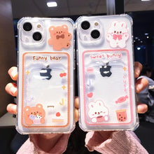 Load image into Gallery viewer, Orange Cute Cartoon Bear Rabbit Clear Phone Case For iPhone 14 Pro Max 13 12 11 X XR XS 7 8 Plus Card Holder Wallet Shockproof Cover Cartoon Soft iPhone Case