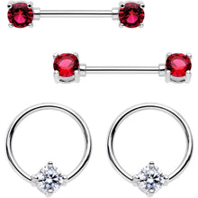 Load image into Gallery viewer, 5/8 Fuchsia Gem Captive Ring Straight Barbell Nipple Ring Set