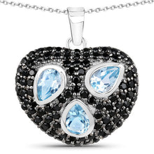 Load image into Gallery viewer, 3.52 Carat Genuine Blue Topaz and Black Spinel .925 Sterling Silver Pendant