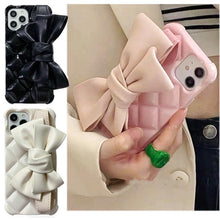 Load image into Gallery viewer, Oversized Beautiful Cute Bowknot Ribbon Cute Unique Pattern Case Soft Lightweight Leather Wrist Holder Stand Soft Phone Case For iPhone 14 13 7 8 Plus X XS XR MAX 11 Pro Phone Case