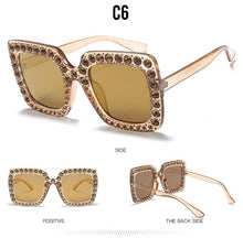 Load image into Gallery viewer, Oversized Sunglasses Square Diamond Sunglasses Women Retro Sunglasses Luxury & Diamond Square Shape Sunglasses For Women Branded Attractive Any Size Crystal Sun Glasses For Ladies Gradient Classic Mirror & Decent Shades
