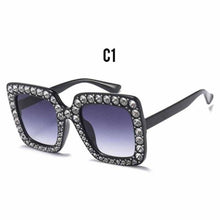 Load image into Gallery viewer, Oversized Sunglasses Square Diamond Sunglasses Women Retro Sunglasses Luxury & Diamond Square Shape Sunglasses For Women Branded Attractive Any Size Crystal Sun Glasses For Ladies Gradient Classic Mirror & Decent Shades