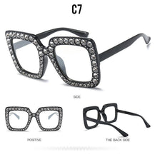 Load image into Gallery viewer, Oversized Sunglasses Square Diamond Sunglasses Women Retro Sunglasses Luxury & Diamond Square Shape Sunglasses For Women Branded Attractive Any Size Crystal Sun Glasses For Ladies Gradient Classic Mirror & Decent Shades