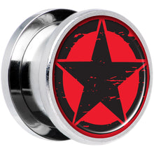 Load image into Gallery viewer, Black Red Distressed Star Steel Screw Fit Plug Set 9/16