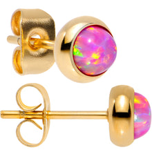 Load image into Gallery viewer, Pink Synthetic Opal Gold IP 316L Surgical Steel Stud Earrings