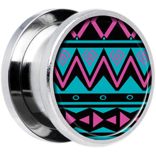 Load image into Gallery viewer, Pink Teal Tribal Print Steel Screw Fit Plug Set 9/16