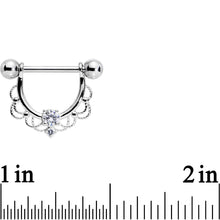 Load image into Gallery viewer, 9/16 Clear CZ Gem Flourish Dangle Nipple Barbell Set
