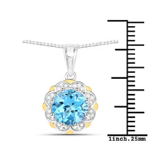 Load image into Gallery viewer, 2.32 Carat Genuine Swiss Blue Topaz and White Diamond 14K Yellow Gold with .925 Sterling Silver Pendant