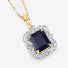 Load image into Gallery viewer, 4.07 Carat Genuine Iolite and White Diamond 14K Yellow Gold Pendant