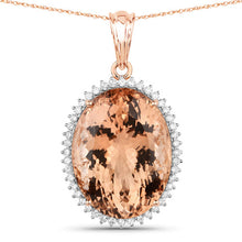 Load image into Gallery viewer, 22.01 Carat Genuine Morganite and White Diamond 14K Rose Gold Pendant