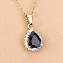 Load image into Gallery viewer, 2.09 Carat Genuine Blue Sapphire and White Diamond 14K Yellow Gold Pendant