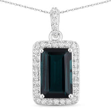 Load image into Gallery viewer, 3.55 Carat Genuine Green Tourmaline and White Diamond 14K White Gold Pendant