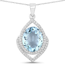 Load image into Gallery viewer, 3.82 Carat Genuine Aquamarine and White Diamond 14K White Gold Pendant