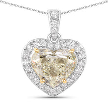 Load image into Gallery viewer, IGI Certified 4.51 Carat Genuine Light Yellow Diamond Center and 0.45cttw White Diamond 18K White Gold Pendant (4.96cttw)