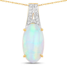 Load image into Gallery viewer, 7.57 Carat Genuine Ethiopian Opal and White Diamond 14K Yellow Gold Pendant
