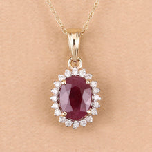 Load image into Gallery viewer, 1.60 Carat Genuine Ruby and White Diamond 10K Yellow Gold Pendant