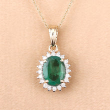 Load image into Gallery viewer, 1.36 Carat Genuine Zambian Emerald and White Diamond 10K Yellow Gold Pendant