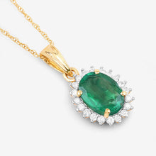Load image into Gallery viewer, 1.36 Carat Genuine Zambian Emerald and White Diamond 10K Yellow Gold Pendant