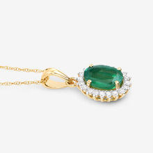 Load image into Gallery viewer, 1.36 Carat Genuine Zambian Emerald and White Diamond 10K Yellow Gold Pendant