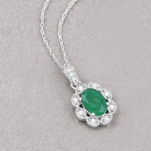Load image into Gallery viewer, 0.79 Carat Genuine Zambian Emerald and White Diamond 10K White Gold Pendant