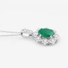 Load image into Gallery viewer, 0.79 Carat Genuine Zambian Emerald and White Diamond 10K White Gold Pendant