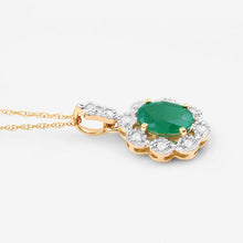 Load image into Gallery viewer, 0.79 Carat Genuine Zambian Emerald and White Diamond 10K Yellow Gold Pendant