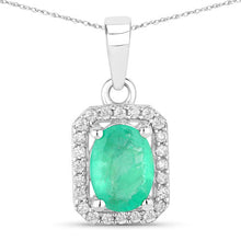 Load image into Gallery viewer, 0.83 Carat Genuine Zambian Emerald and White Diamond 10K White Gold Pendant