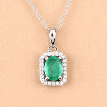 Load image into Gallery viewer, 0.83 Carat Genuine Zambian Emerald and White Diamond 10K White Gold Pendant