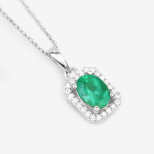 Load image into Gallery viewer, 0.83 Carat Genuine Zambian Emerald and White Diamond 10K White Gold Pendant