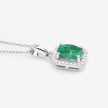 Load image into Gallery viewer, 0.83 Carat Genuine Zambian Emerald and White Diamond 10K White Gold Pendant