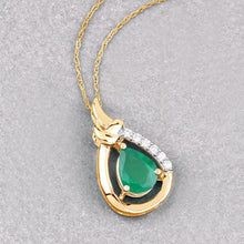 Load image into Gallery viewer, 1.18 Carat Genuine Zambian Emerald and White Diamond 10K Yellow Gold Pendant