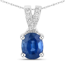 Load image into Gallery viewer, 0.71 Carat Genuine Blue Sapphire and White Diamond 14K White Gold Pendant