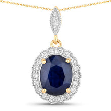 Load image into Gallery viewer, 3.38 Carat Genuine Blue Sapphire and White Diamond 14K Yellow Gold Pendant